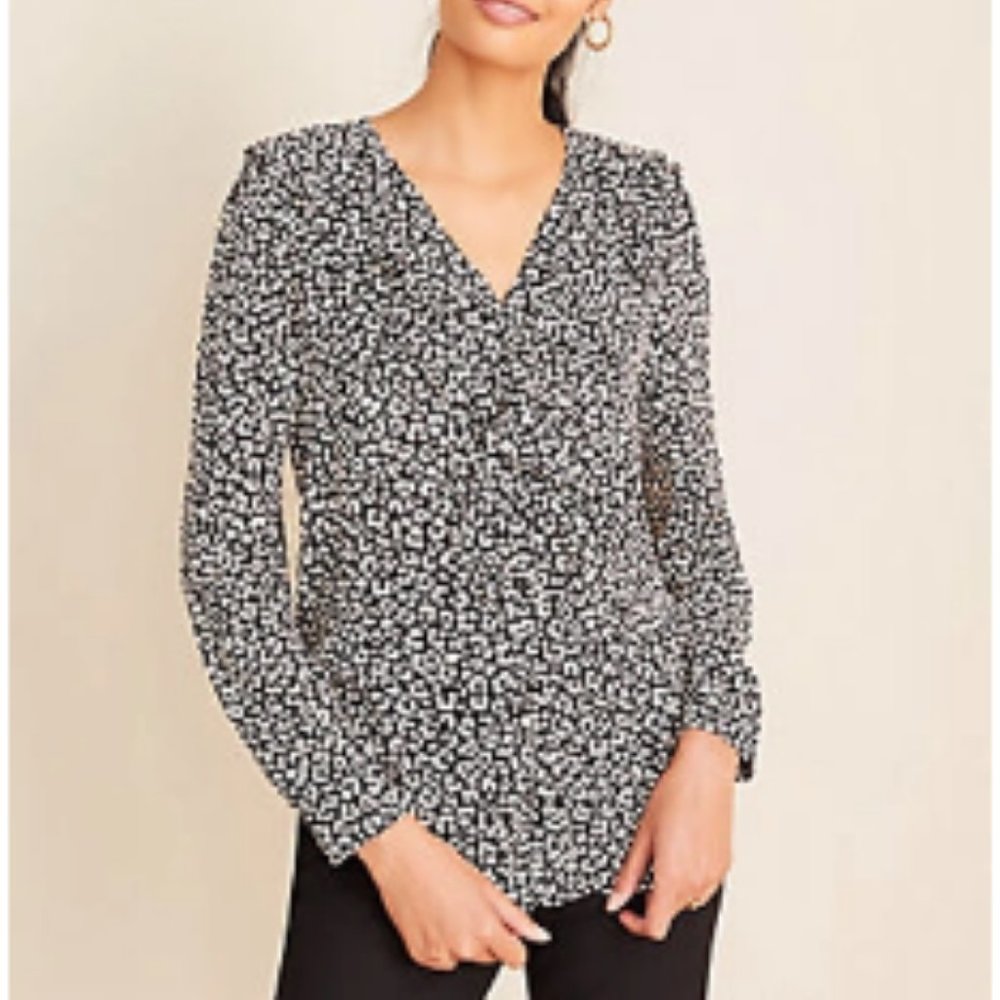 Ann Taylor Cheetah Print V-neck Ruffle Blouse